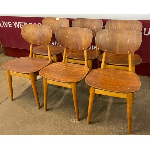 53 - A set of six Danish Hans Wegner style teak and beech dining chairs