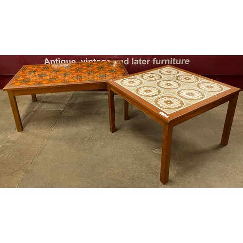 65 - Two teak and tile topped rectangular coffee tables