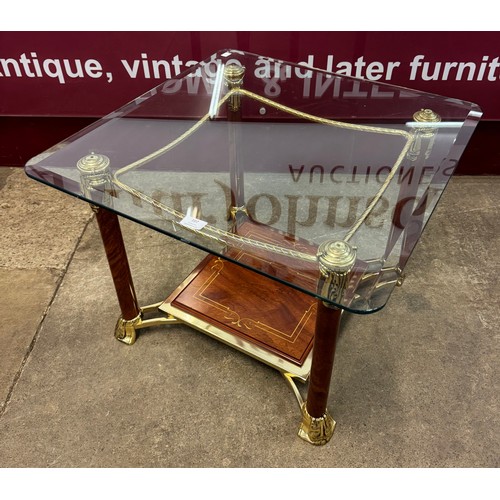 184 - An Italian Hollywood Regency gilt metal, faux walnut and glass topped coffee table