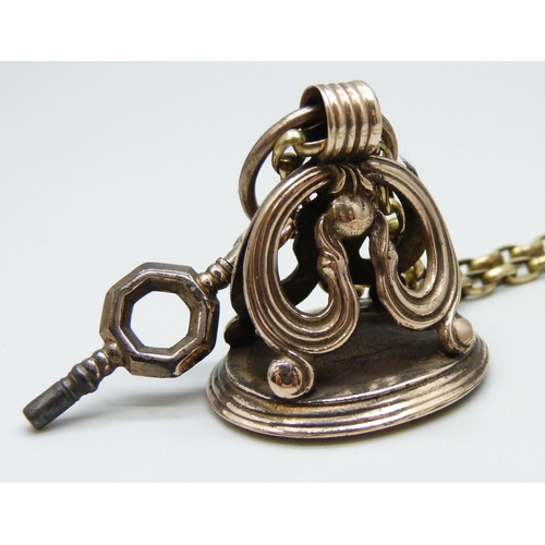 7050 - A 19th Century intaglio seal fob, together with a gilt metal long guard chain, 3.2 x 2.5cm fob base