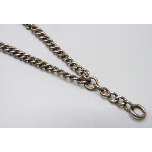 7113 - A silver Albert Chain, dog clip unmarked, 40g, 47cm