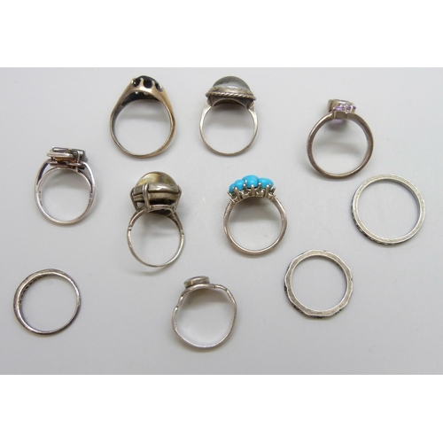 7116 - Ten silver rings, 38g