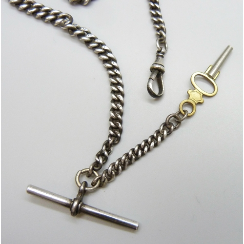 7120 - A graduated curb link watch chain and key, hallmarked links, base metal loop 31cm, 31g