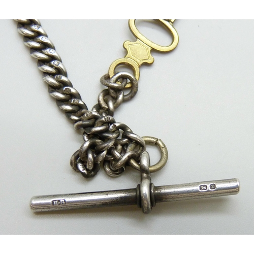 7120 - A graduated curb link watch chain and key, hallmarked links, base metal loop 31cm, 31g