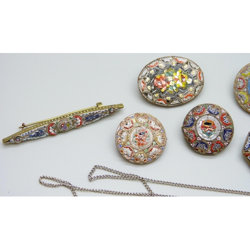 7137 - A collection of micro mosaic jewellery including brooches and a pendant