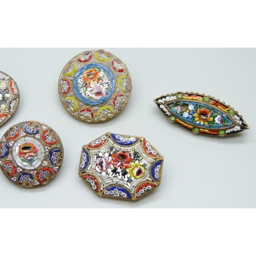 7137 - A collection of micro mosaic jewellery including brooches and a pendant