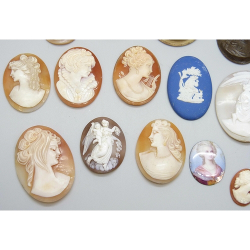 7138 - A collection of unmounted cameos including a ceramic example and a lava cameo depicting Bacchus, 4.3... 