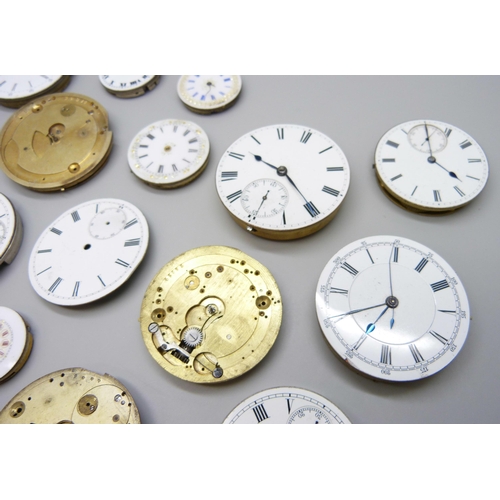 7153 - A collection of pocket watch movements and dials