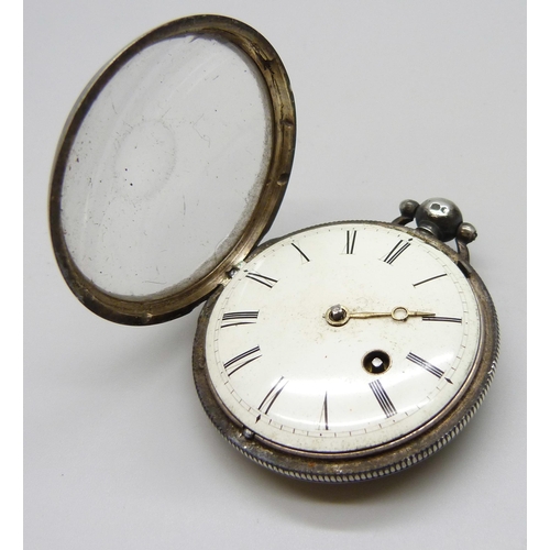 7155 - A 19th Century silver pocket watch, London 1836, movement signed Daniel Saunders, Knightsbridge