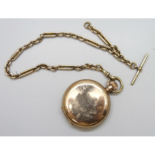 7157 - A Thomas Russell Liverpool pocket watch with a gilt metal fancy link Albert chain, 34cm