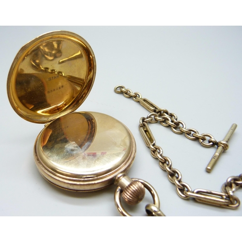 7157 - A Thomas Russell Liverpool pocket watch with a gilt metal fancy link Albert chain, 34cm