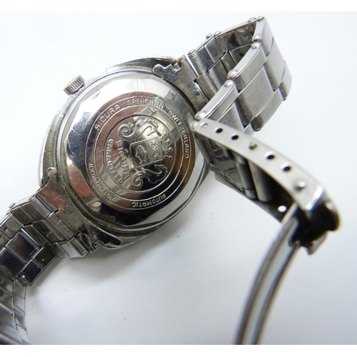 7161 - A stainless steel Sicura wristwatch, 25 jewels automatic movement on a riveted bracelet, date apetur... 