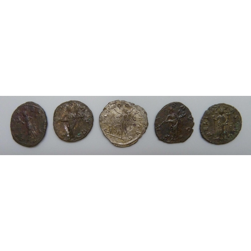 7168 - Roman coin collection - Claudius II (214-270 ) x2, Posthumus (260-269) Gallici, Victorinus (269-271)... 