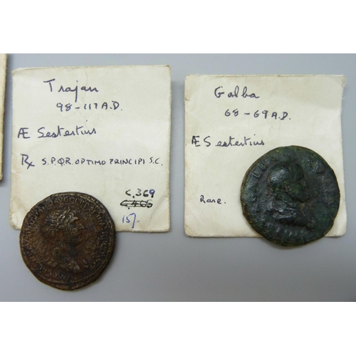 7181 - Ancient Roman coin collection - Denarius, Dupondius, Sestertius Trajan, Gaisa, Commodus, etc.