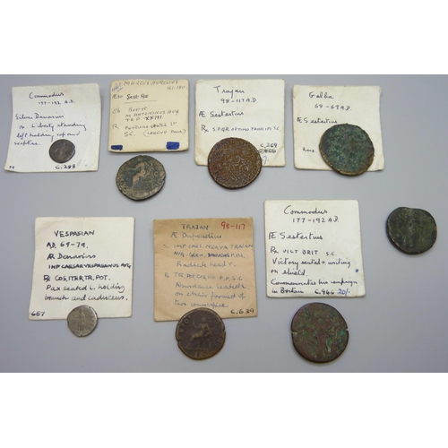 7181 - Ancient Roman coin collection - Denarius, Dupondius, Sestertius Trajan, Gaisa, Commodus, etc.