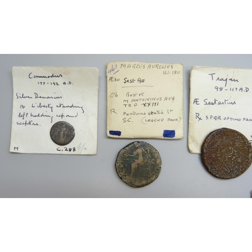 7181 - Ancient Roman coin collection - Denarius, Dupondius, Sestertius Trajan, Gaisa, Commodus, etc.