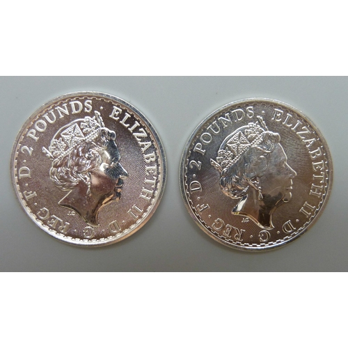 7188 - Two 1oz 999 fine silver £2 Britannia coins