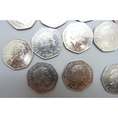 7195 - 50p collectable coins, including Beatrix Potter, Paddington, etc.