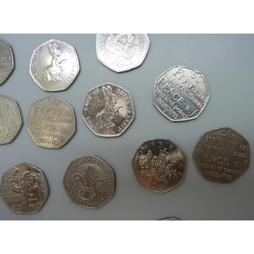 7195 - 50p collectable coins, including Beatrix Potter, Paddington, etc.