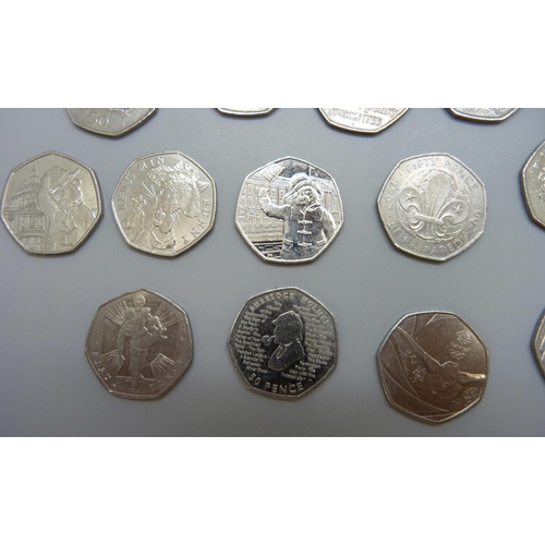 7195 - 50p collectable coins, including Beatrix Potter, Paddington, etc.