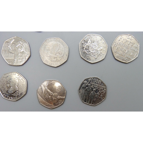 7195 - 50p collectable coins, including Beatrix Potter, Paddington, etc.