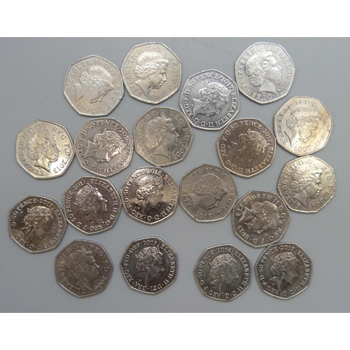 7195 - 50p collectable coins, including Beatrix Potter, Paddington, etc.