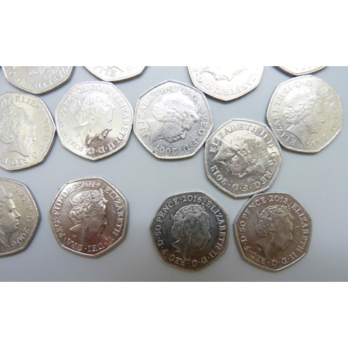 7195 - 50p collectable coins, including Beatrix Potter, Paddington, etc.