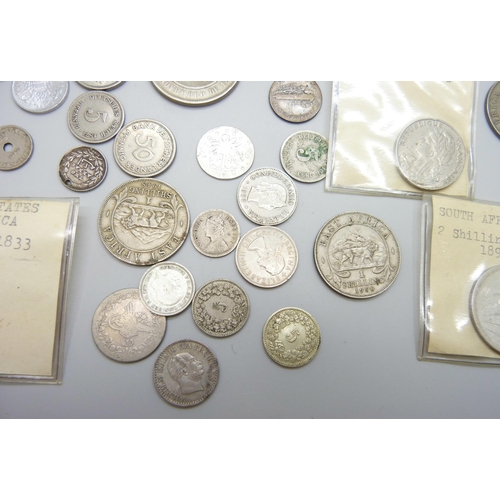 7200 - A collection of coins including USA, India, South Africa, Luxembourg, France, etc.