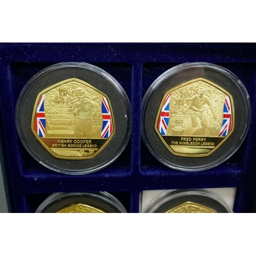 7202 - A Windsor Mint Highlights of Great British Sports History proof coin set, gold plated with certifica... 