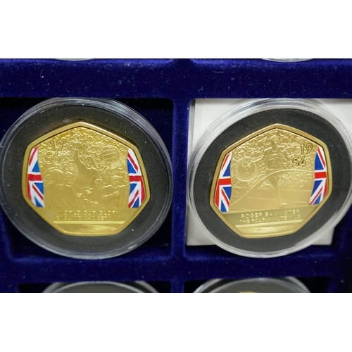 7202 - A Windsor Mint Highlights of Great British Sports History proof coin set, gold plated with certifica... 