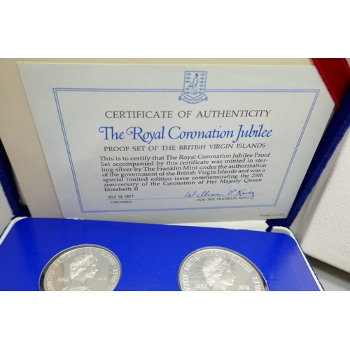 7210 - British Virgin Islands - The Royal Coronation Jubilee proof set, Dec 6 1977, six silver proof coins ... 