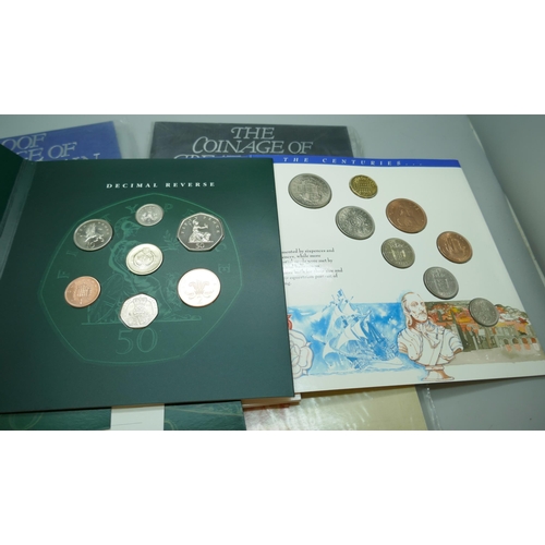 7217 - A collection of Royal Mint proof sets and uncirculated coin packs with change checker crowns/50p