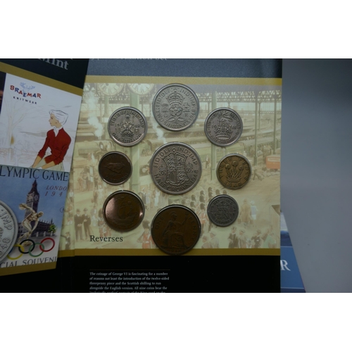 7219 - A collection of Royal Mint coin packs including 200th Anniversary Nelson Trafalgar, UK 1948 Celebrat... 