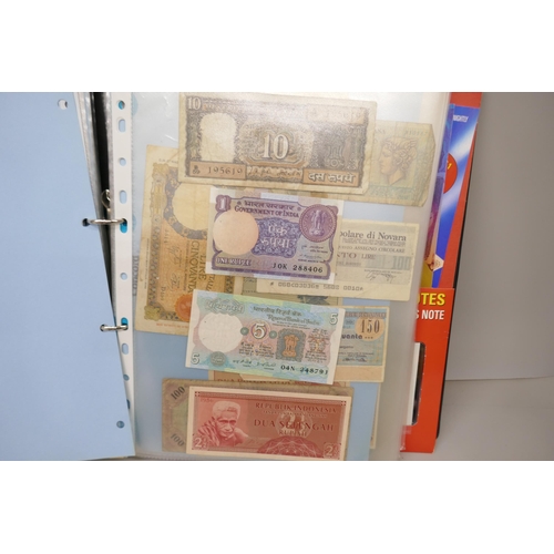 7224 - A folder containing world bank notes including Germany, Japan, Turkey, USA, Argentina, etc.