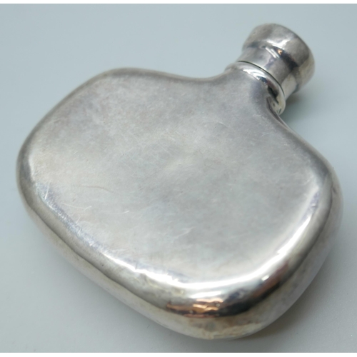 7228 - A small Victorian silver flask with monogram, hallmarks worn, 27g, 6cm