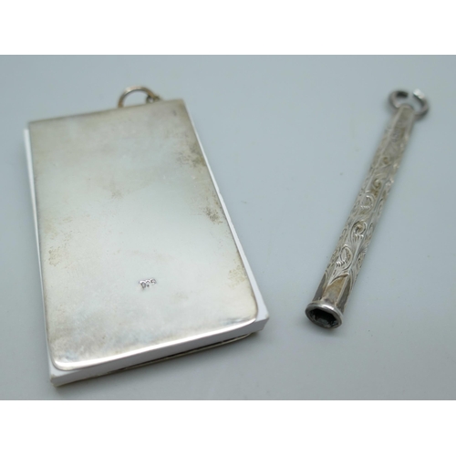 7232 - A silver Art Nouveau style note pad, 5.5cm, together with a silver propelling pencil, lacking mechan... 