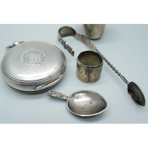 7234 - A silver full hunter pocket watch, Chester 1891, with inscription to inner case, together with a Vic... 