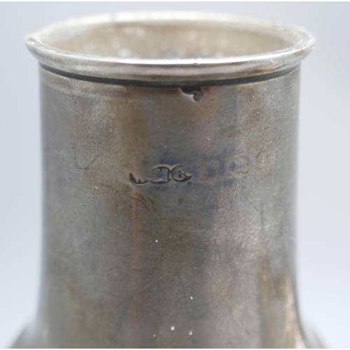 7241 - Two silver sugar casters, hallmarks worn on taller example, the other Birmingham 1968, 229g total we... 