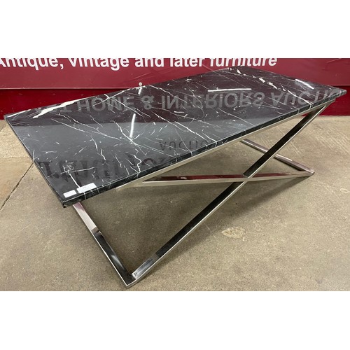 70 - An Italian style chrome and marble topped X-framed coffee table