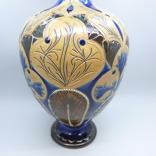 2002 - A Doulton Lambeth Art Nouveau vase, dated 1879, signed to base, monogram HB, 27cm