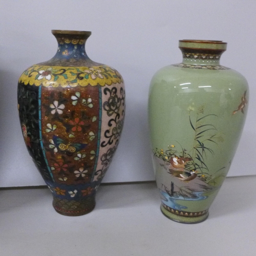 2015 - A collection of five Cloisonné vases includes a pair, tallest 18cm, all a/f