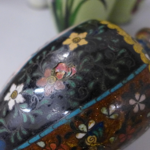 2015 - A collection of five Cloisonné vases includes a pair, tallest 18cm, all a/f