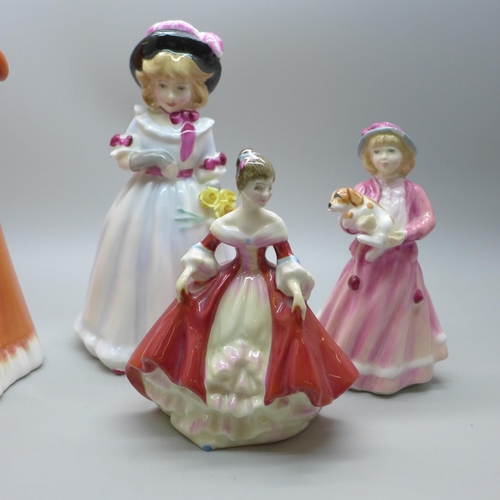 2024 - Four Royal Doulton figures, Julia, Sharon, My First Figurine, a/f, and Southern Belle