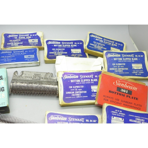 2036 - A collection of vintage clipper blades, horse and cattle clipping plates, most boxed including Sunbe... 