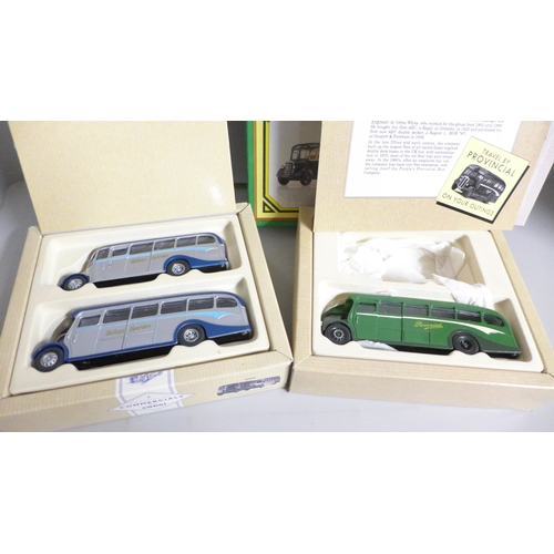 2038 - Four Corgi model buses/coaches, including limited edition Bedford coach and 70th Anniversary Set