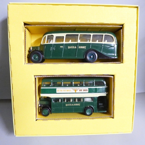 2038 - Four Corgi model buses/coaches, including limited edition Bedford coach and 70th Anniversary Set