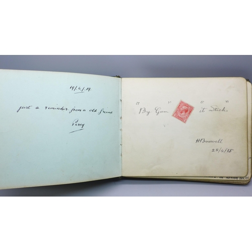 2042 - An early 20th Century keepsake album, including a sketch of Lord Byron dated 1919, WWI related messa... 