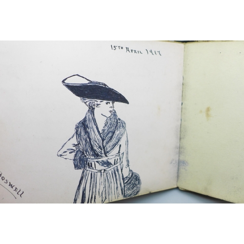 2042 - An early 20th Century keepsake album, including a sketch of Lord Byron dated 1919, WWI related messa... 