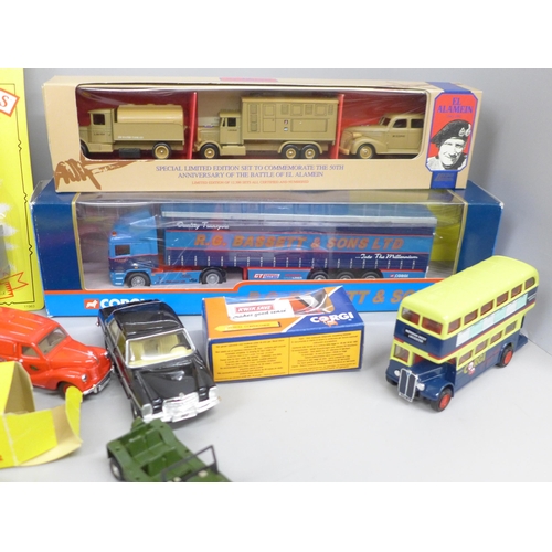 2046 - Model vehicles, etc., Dinky Toys signs set, Corgi lorry, Lledo El Alamein commemorative set, Lone St... 