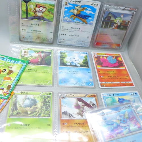 2054 - A collection of Japanese Pokémon cards, some shiny and stickers, also some Topps Hero Attax